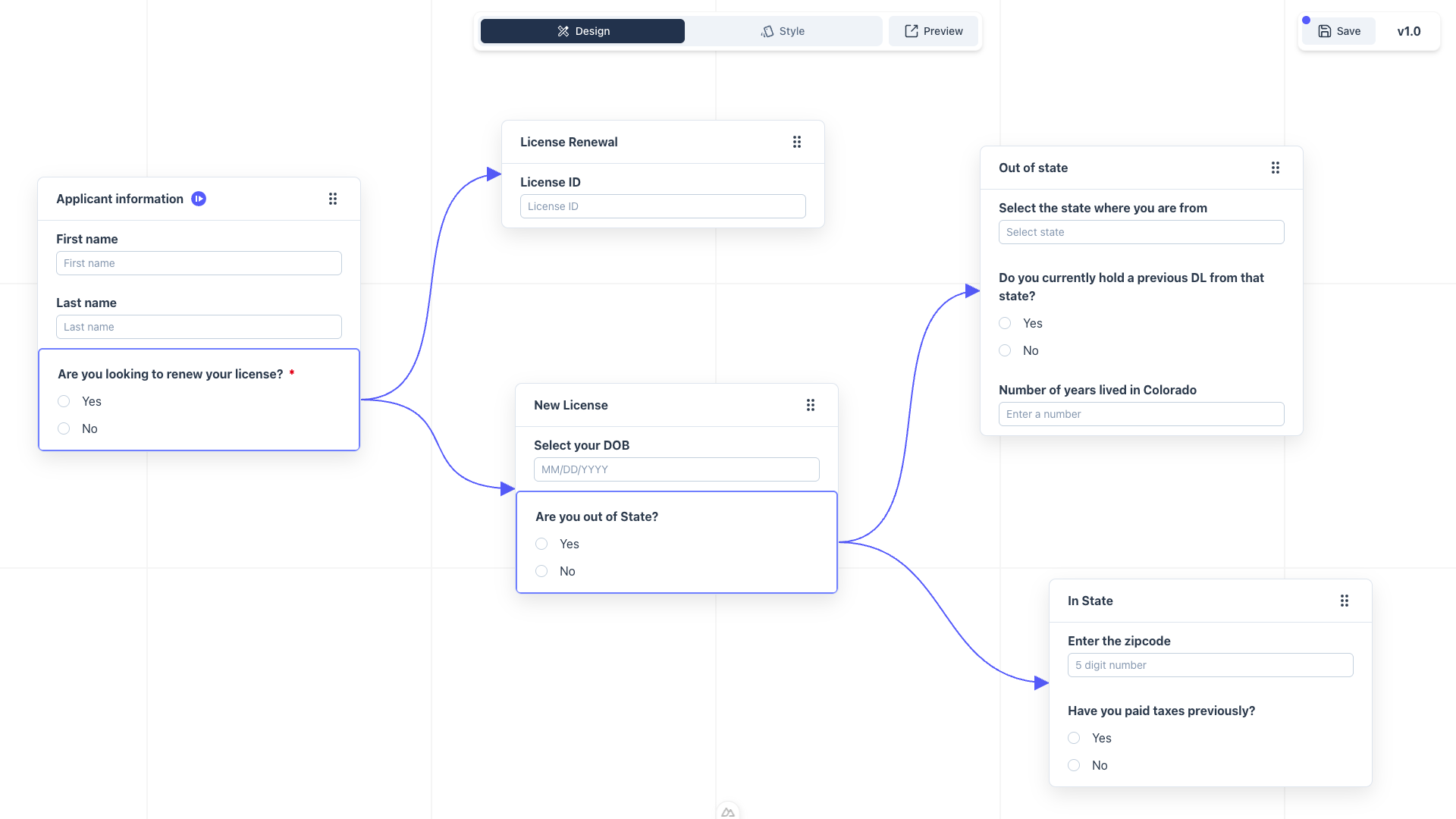 Complex forms with visual branching logic
